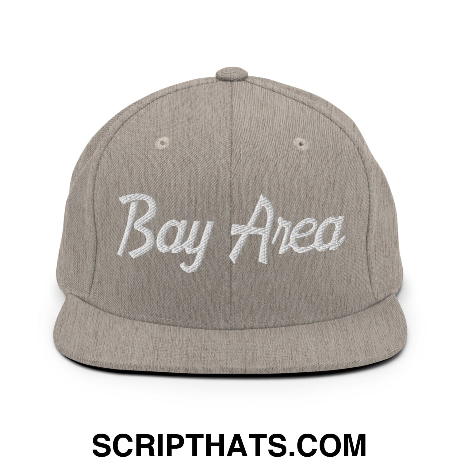 Bay Area Vintage Sports Script Embroidered Flat Bill Brim Snapback Hat Heather Grey