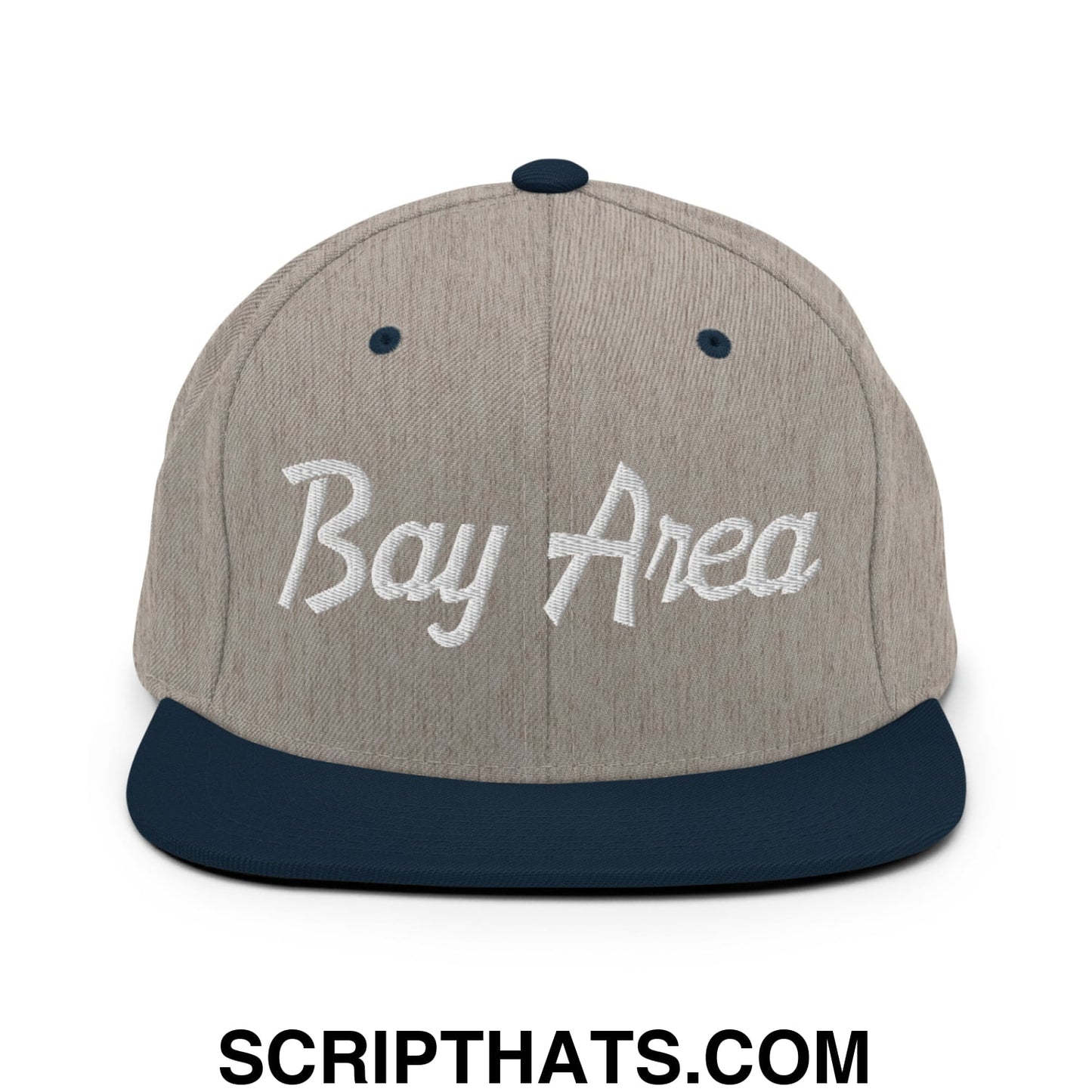 Bay Area Vintage Sports Script Embroidered Flat Bill Brim Snapback Hat Heather Grey Navy