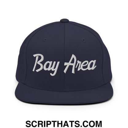 Bay Area Vintage Sports Script Embroidered Flat Bill Brim Snapback Hat Navy