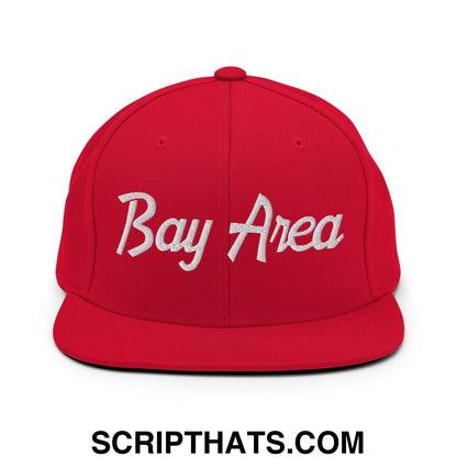 Bay Area Vintage Sports Script Embroidered Flat Bill Brim Snapback Hat Red
