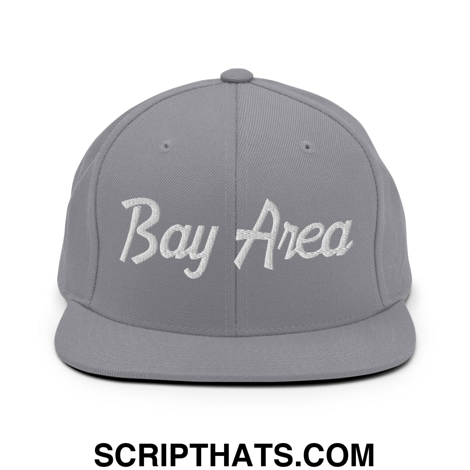 Bay Area Vintage Sports Script Embroidered Flat Bill Brim Snapback Hat Silver