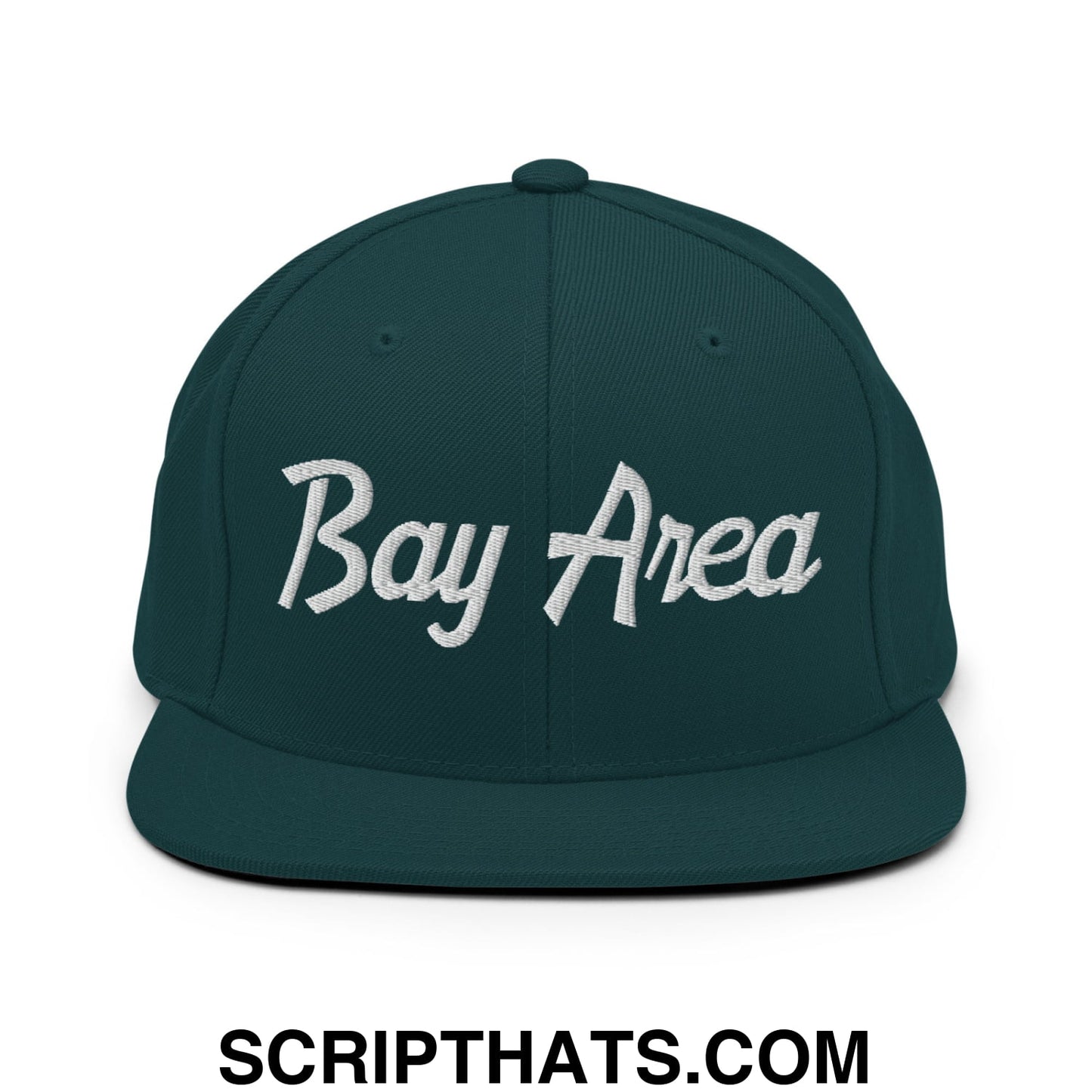Bay Area Vintage Sports Script Embroidered Flat Bill Brim Snapback Hat Spruce