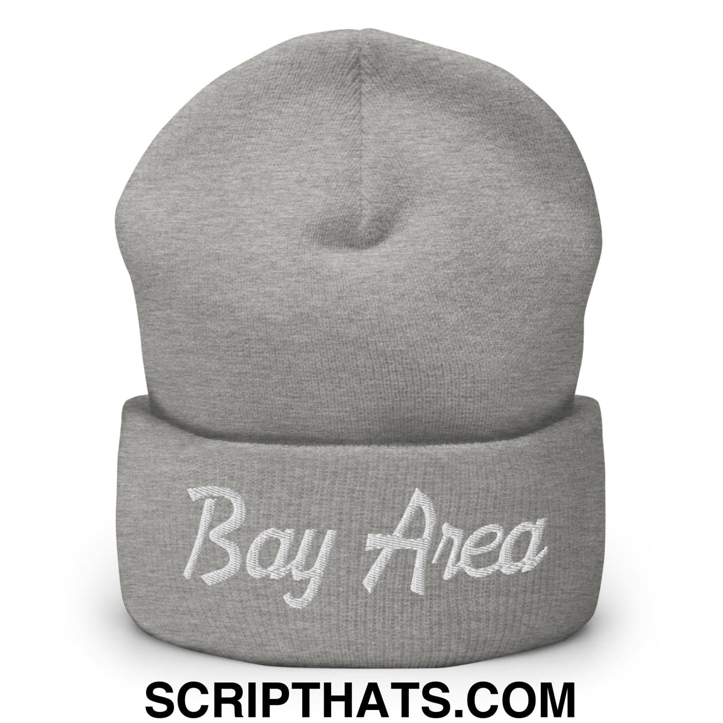 Bay Area Vintage Sports Script Embroidered Knit Cuffed Beanie Heather Grey
