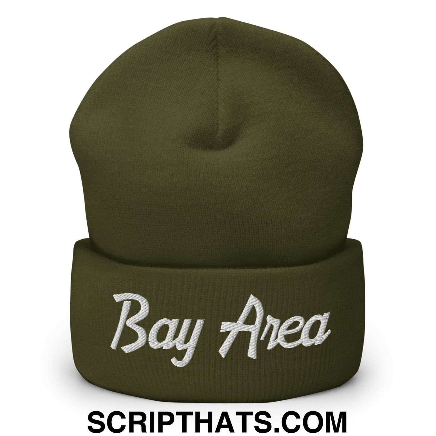 Bay Area Vintage Sports Script Embroidered Knit Cuffed Beanie Olive