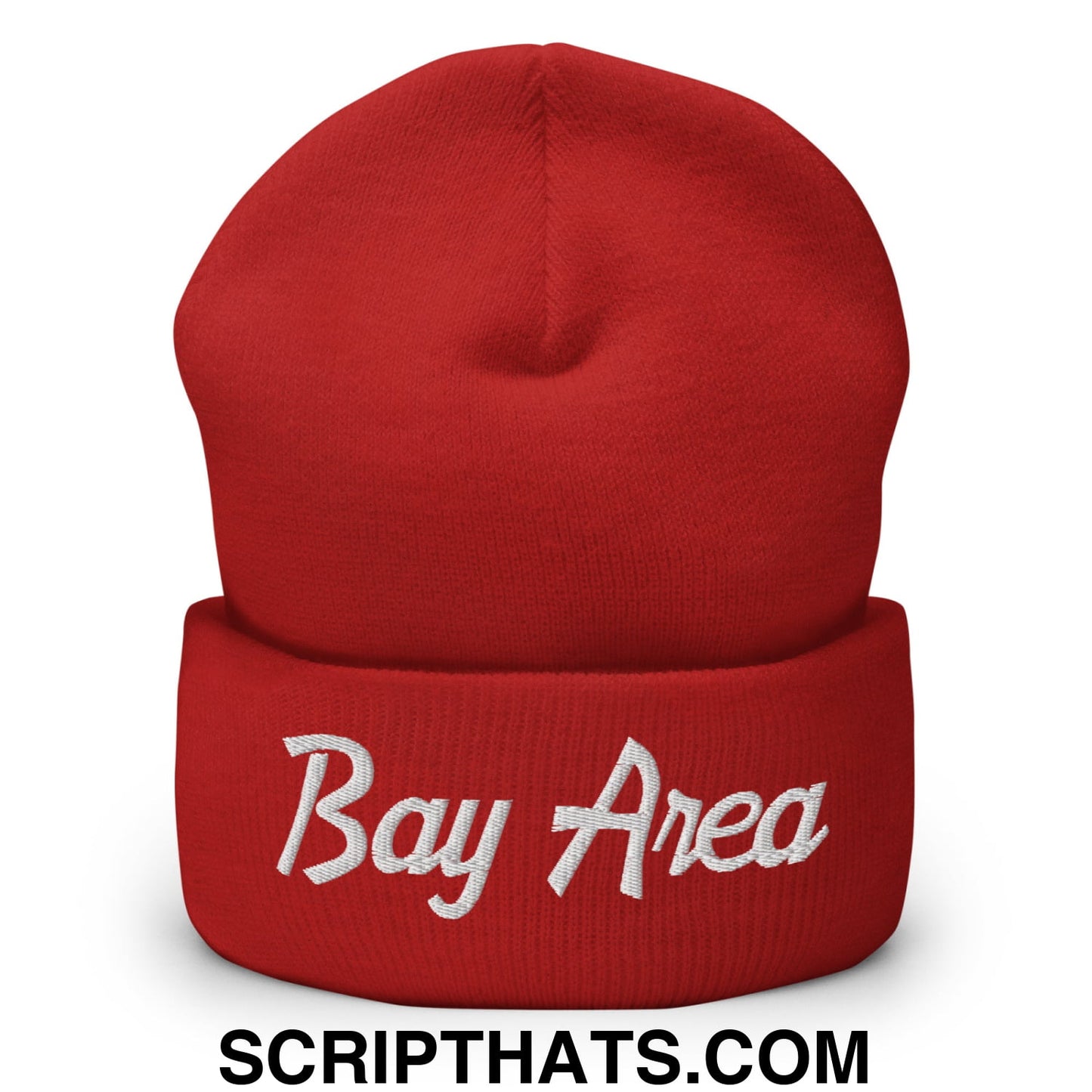 Bay Area Vintage Sports Script Embroidered Knit Cuffed Beanie Red
