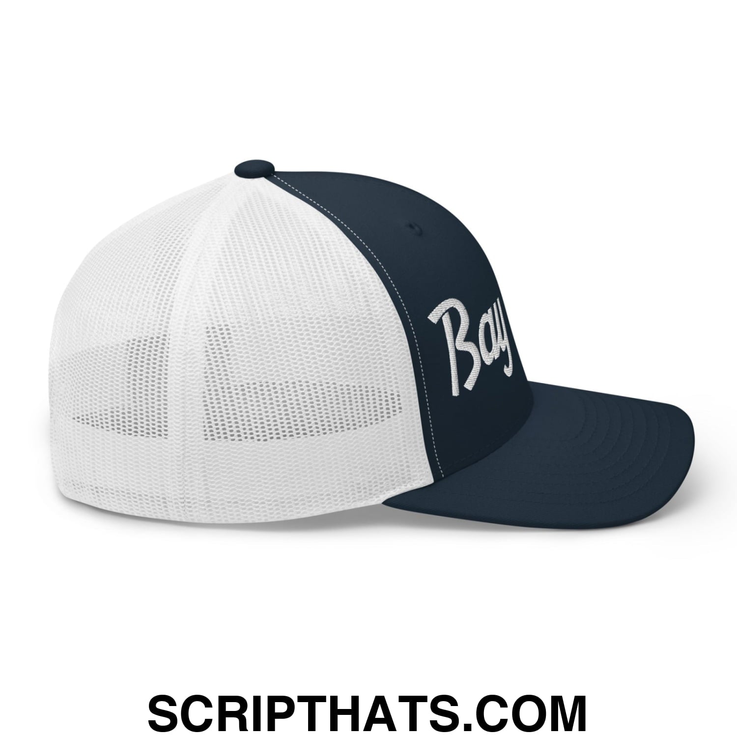 Bay Area Vintage Sports Script Embroidered Mesh Trucker Hat Navy White