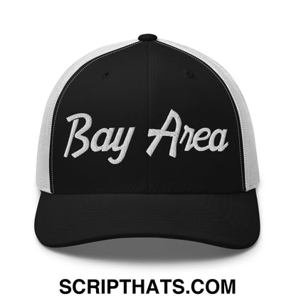 Bay Area Vintage Sports Script Embroidered Mesh Trucker Hat Black White