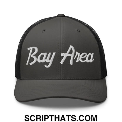 Bay Area Vintage Sports Script Embroidered Mesh Trucker Hat Charcoal Black