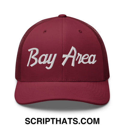 Bay Area Vintage Sports Script Embroidered Mesh Trucker Hat Cranberry