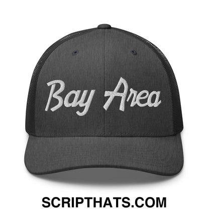 Bay Area Vintage Sports Script Embroidered Mesh Trucker Hat Dark Heather Gray