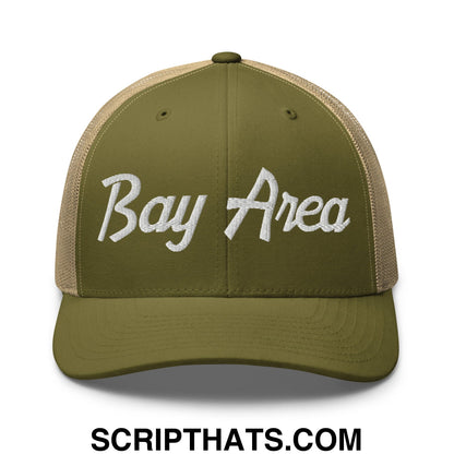 Bay Area Vintage Sports Script Embroidered Mesh Trucker Hat Moss Khaki