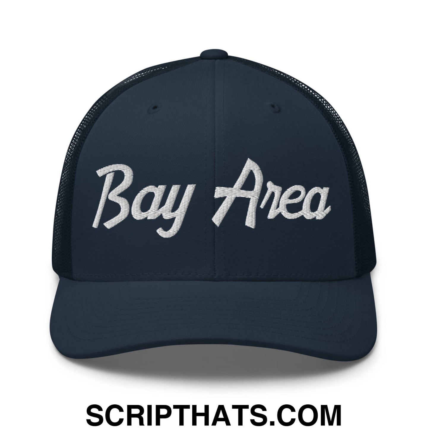 Bay Area Vintage Sports Script Embroidered Mesh Trucker Hat Navy