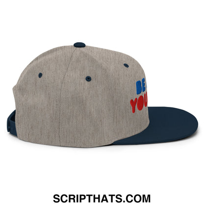 Be Nice You Jerk Embroidered Flat Bill Brim Snapback Hat Heather Grey Navy