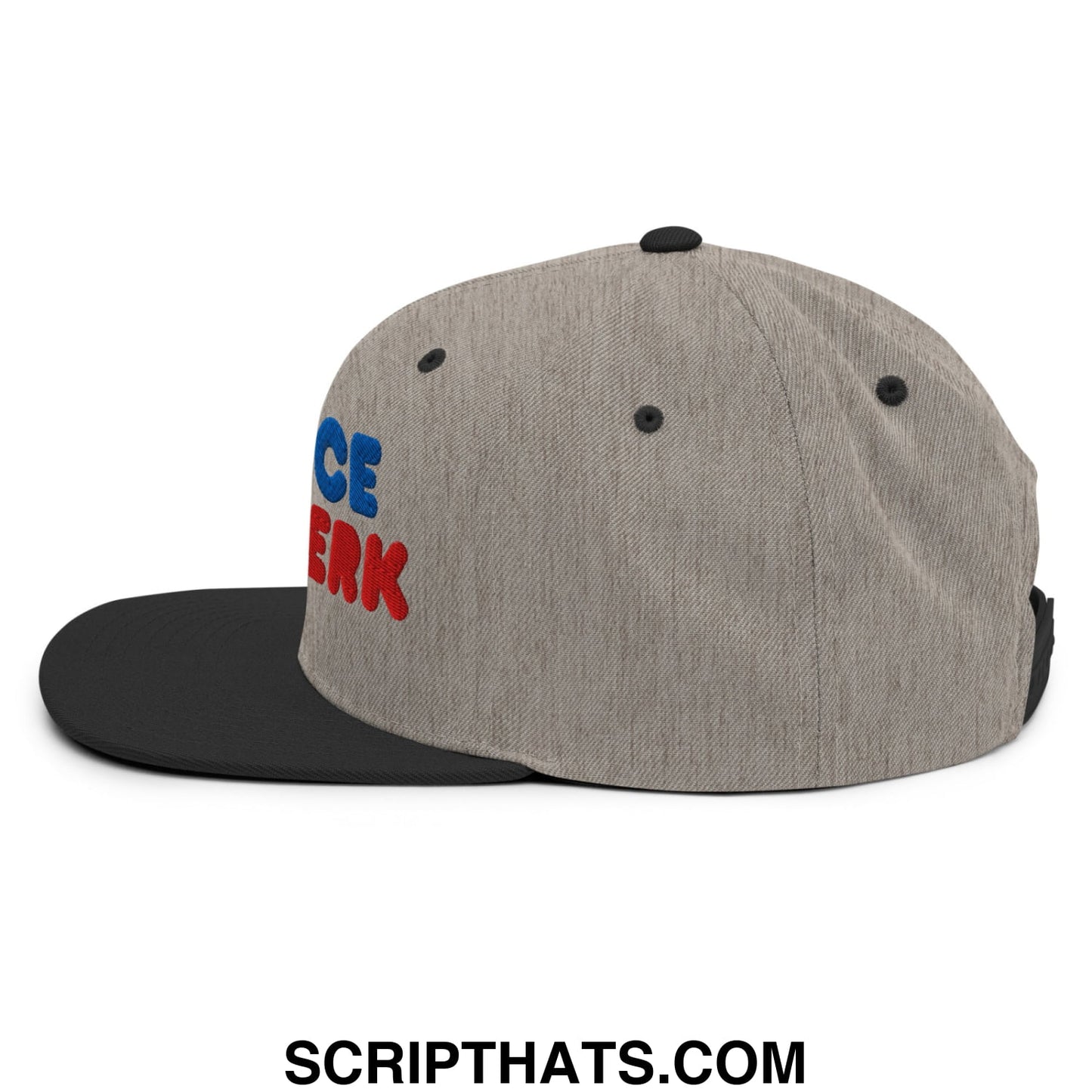 Be Nice You Jerk Embroidered Flat Bill Brim Snapback Hat Heather Black