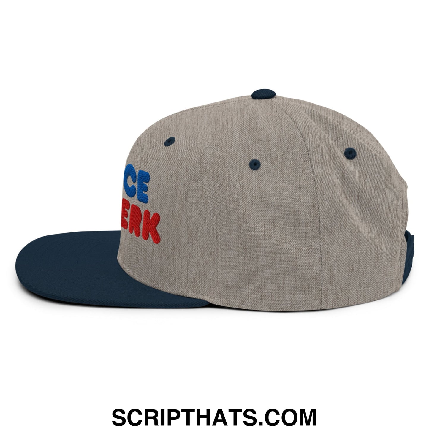 Be Nice You Jerk Embroidered Flat Bill Brim Snapback Hat Heather Grey Navy