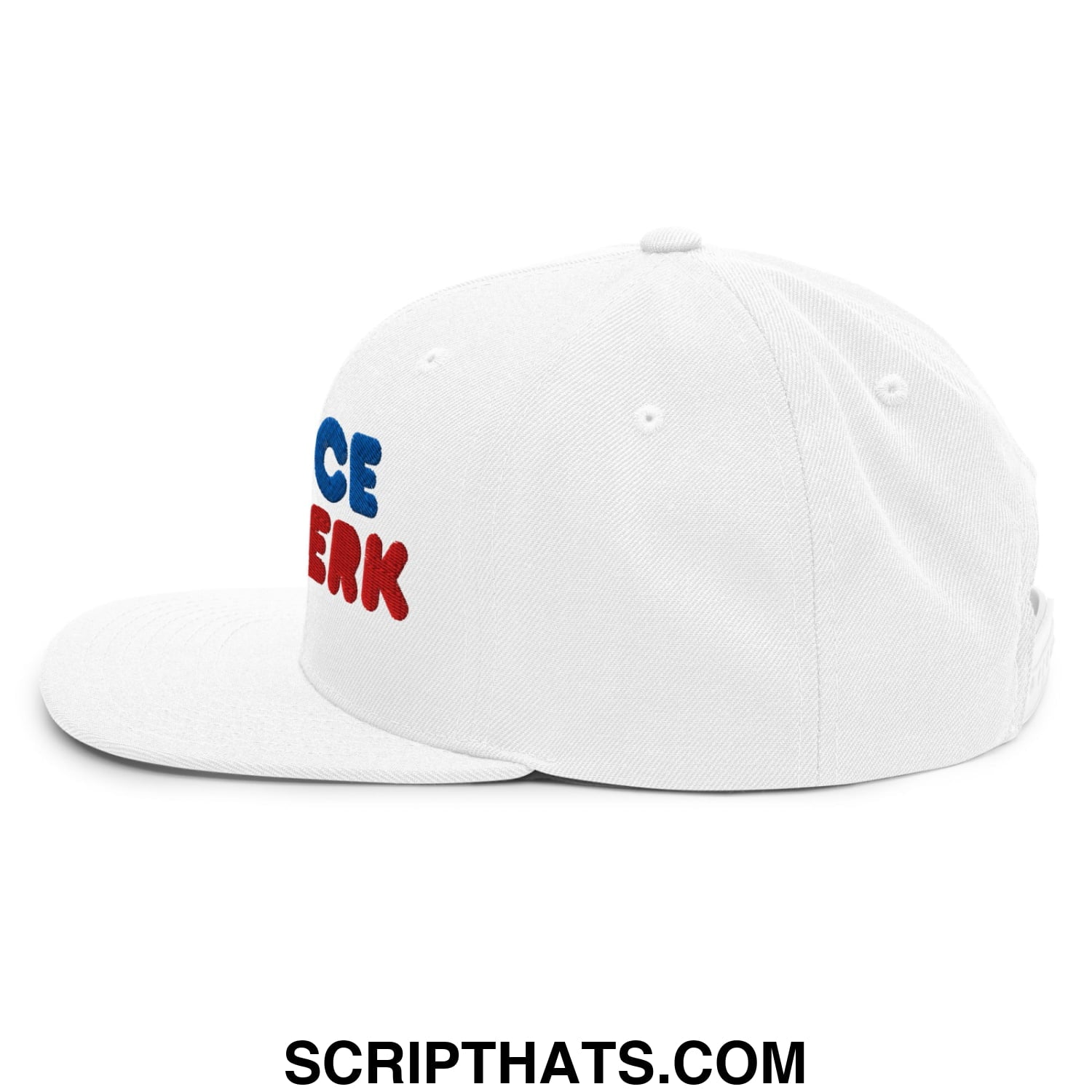 Be Nice You Jerk Embroidered Flat Bill Brim Snapback Hat White