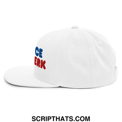 Be Nice You Jerk Embroidered Flat Bill Brim Snapback Hat White