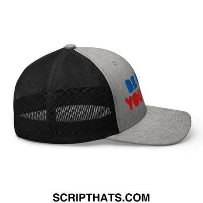 Be Nice You Jerk Embroidered Mesh Trucker Hat Heather Black