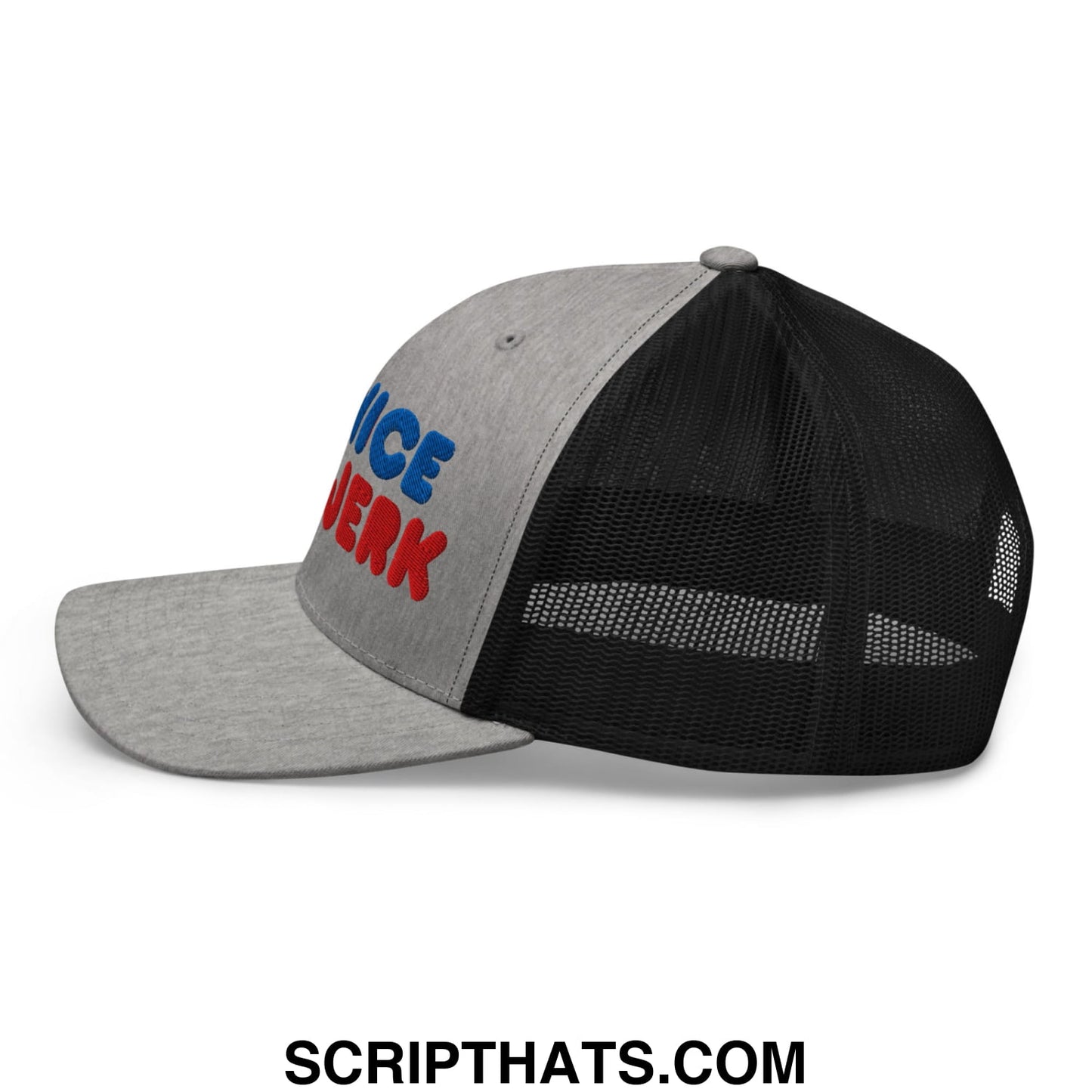 Be Nice You Jerk Embroidered Mesh Trucker Hat Heather Black