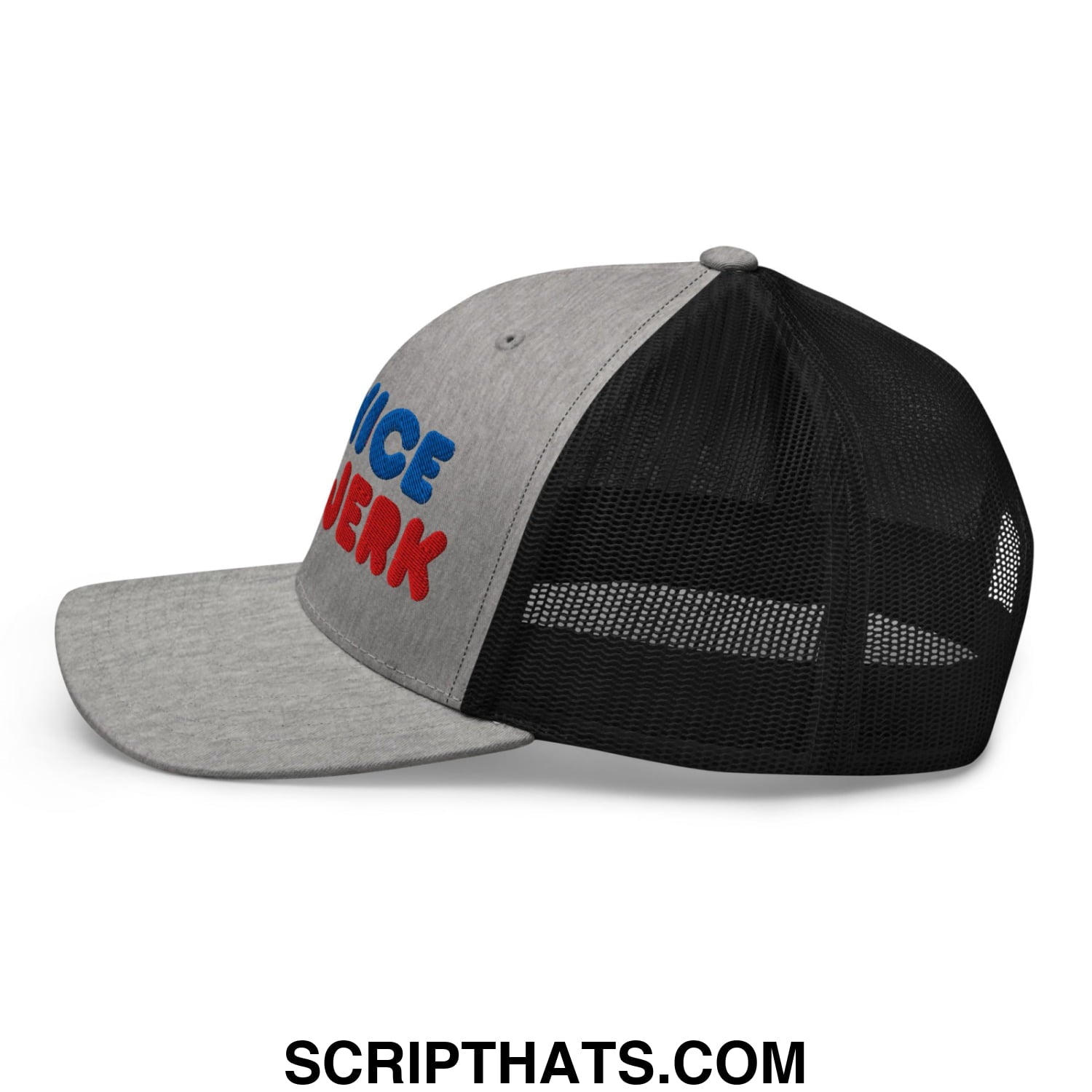 Be Nice You Jerk Embroidered Mesh Trucker Hat Heather Black