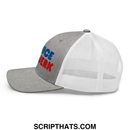 Be Nice You Jerk Embroidered Mesh Trucker Hat Heather Grey White
