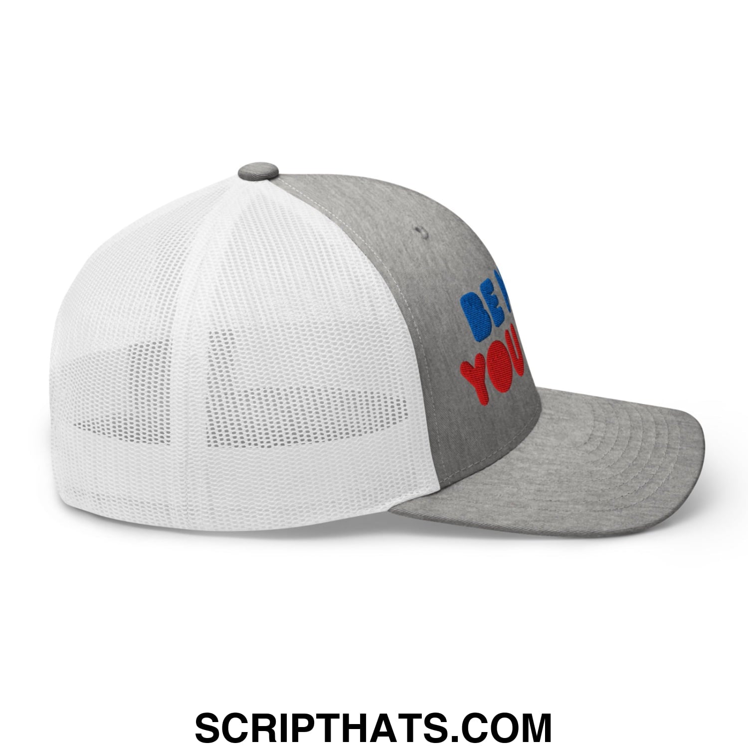 Be Nice You Jerk Embroidered Mesh Trucker Hat Heather Grey White