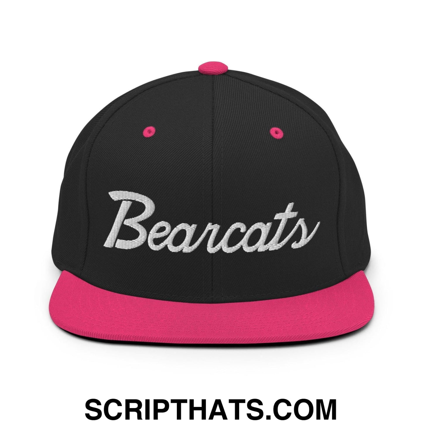 Bearcats School Mascot Script Snapback Hat Black Neon Pink