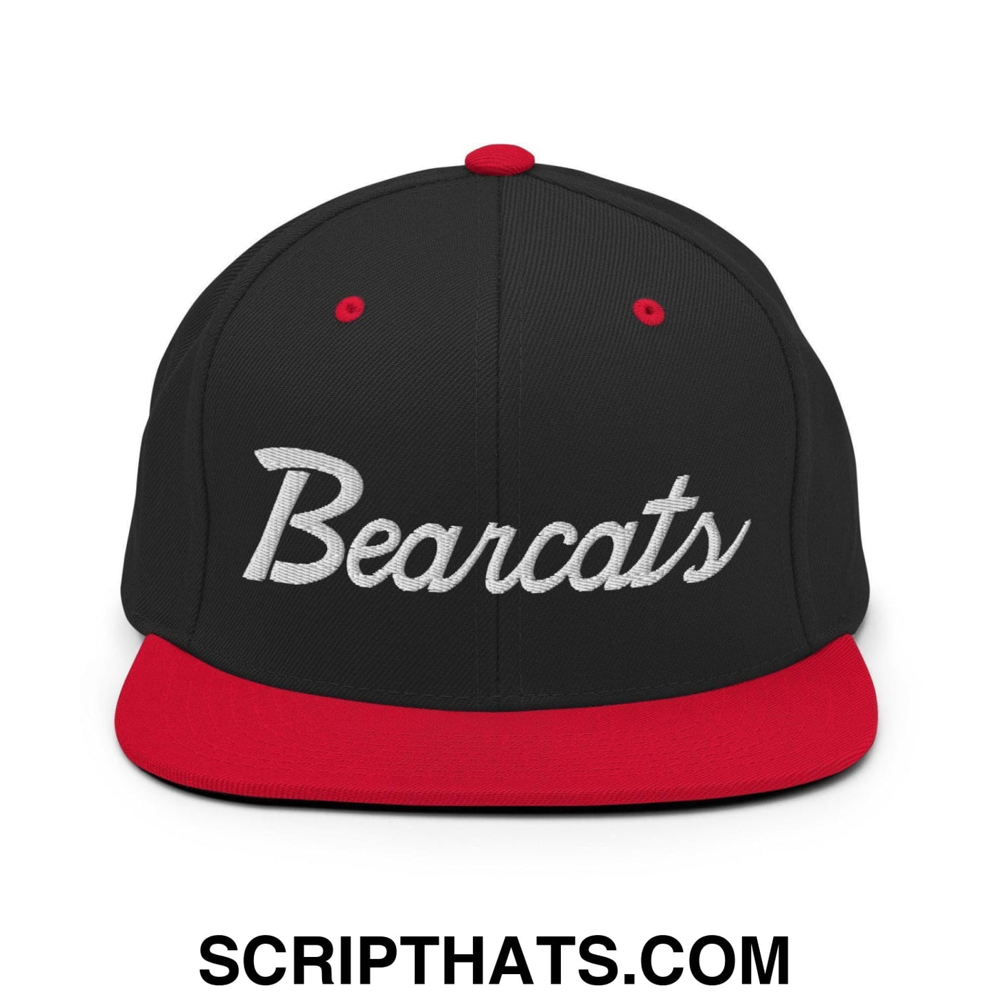 Bearcats School Mascot Script Snapback Hat Black Red