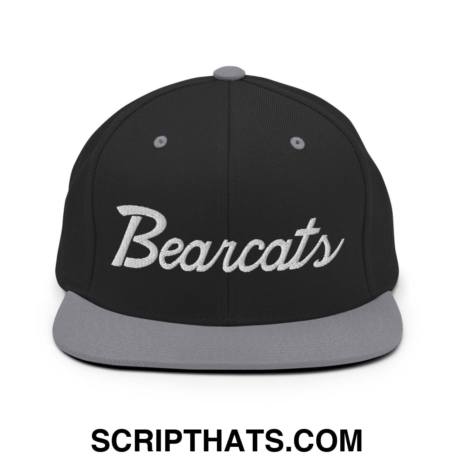 Bearcats School Mascot Script Snapback Hat Black Silver