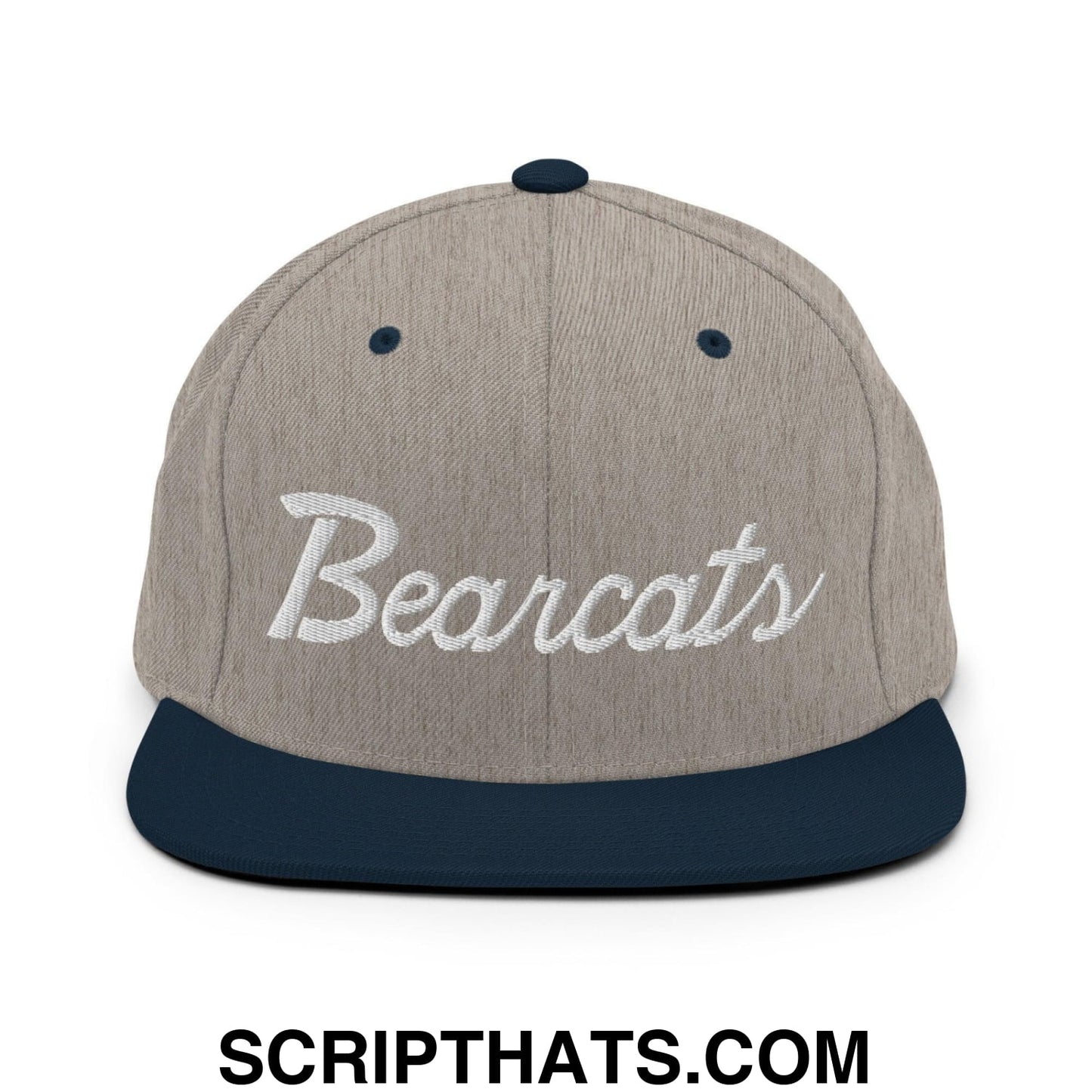 Bearcats School Mascot Script Snapback Hat Heather Grey Navy