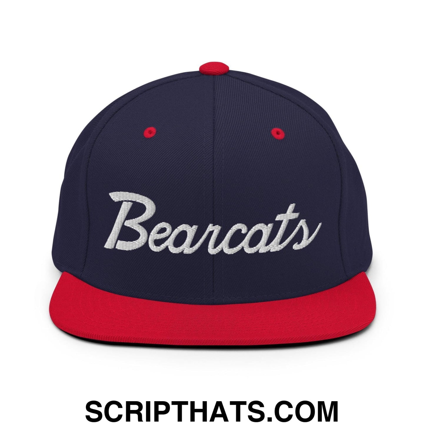 Bearcats School Mascot Script Snapback Hat Navy Red