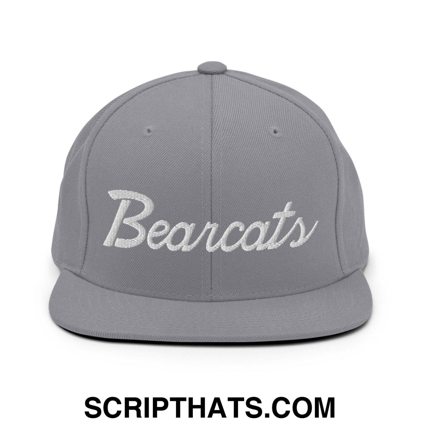 Bearcats School Mascot Script Snapback Hat Silver