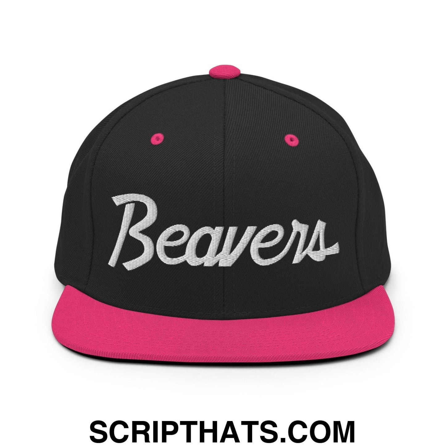 Beavers School Mascot Script Snapback Hat Black Neon Pink