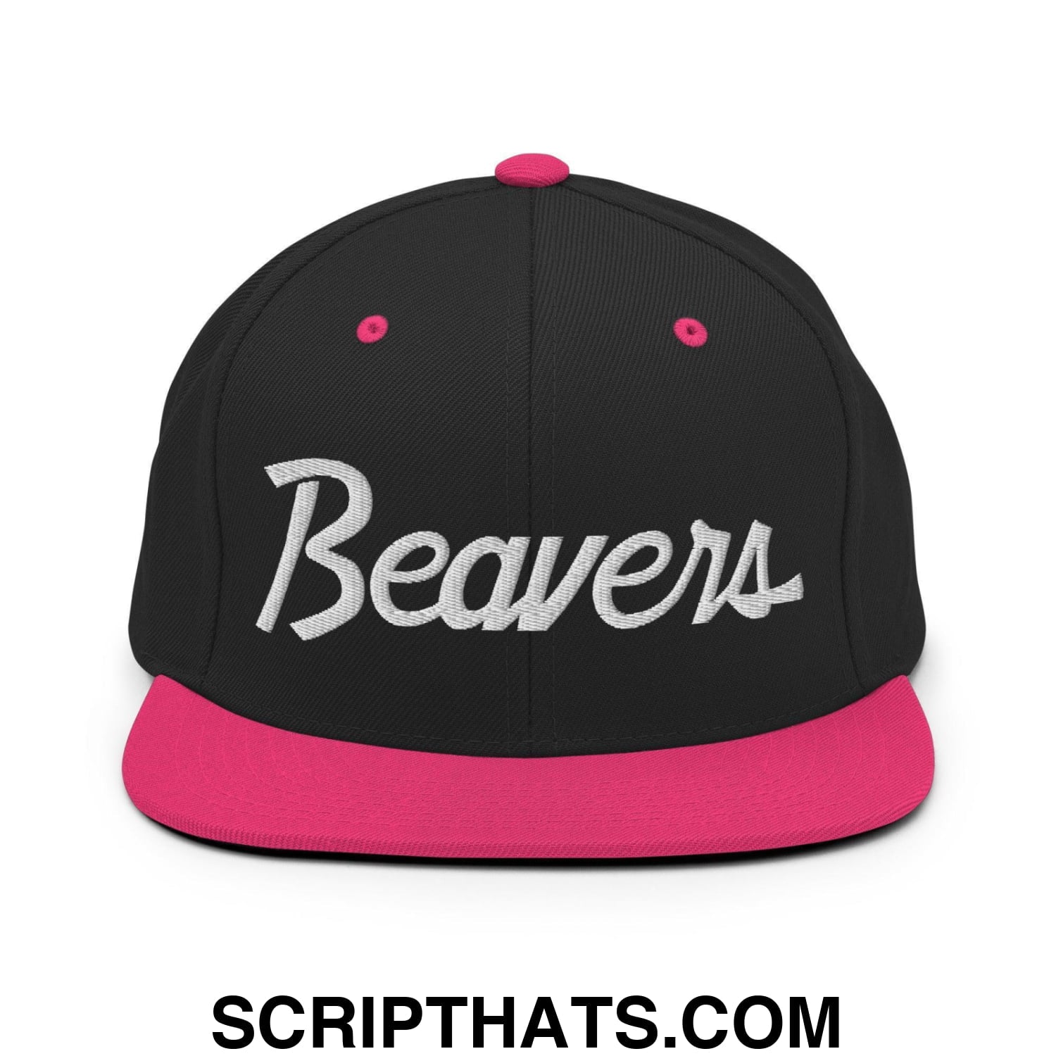 Beavers School Mascot Script Snapback Hat Black Neon Pink