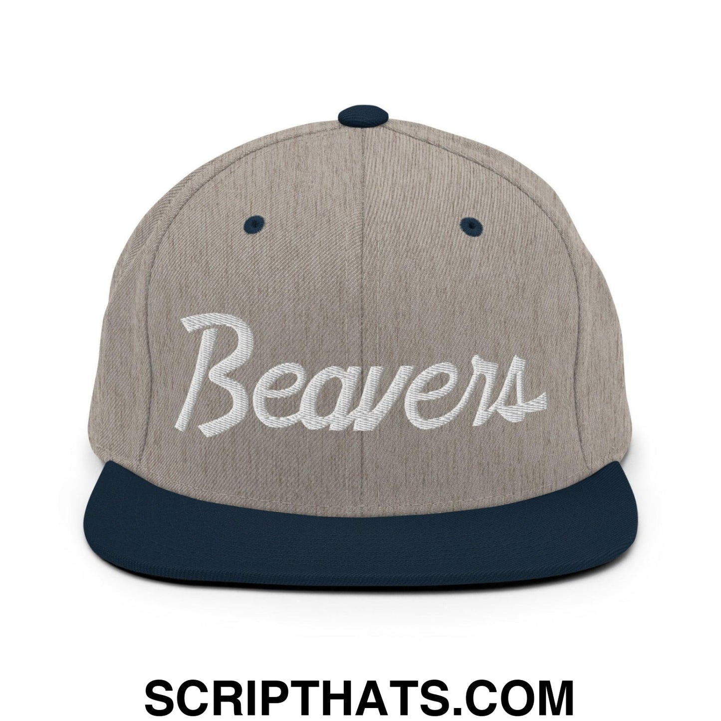 Beavers School Mascot Script Snapback Hat Heather Grey Navy