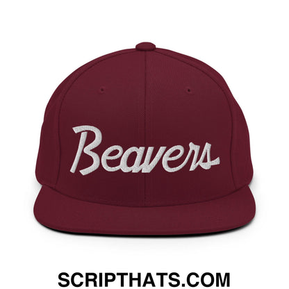 Beavers School Mascot Script Snapback Hat Maroon