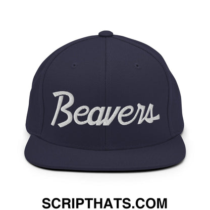 Beavers School Mascot Script Snapback Hat Navy