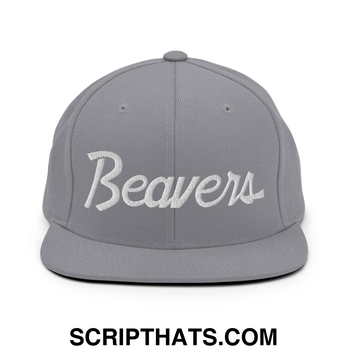 Beavers School Mascot Script Snapback Hat Silver