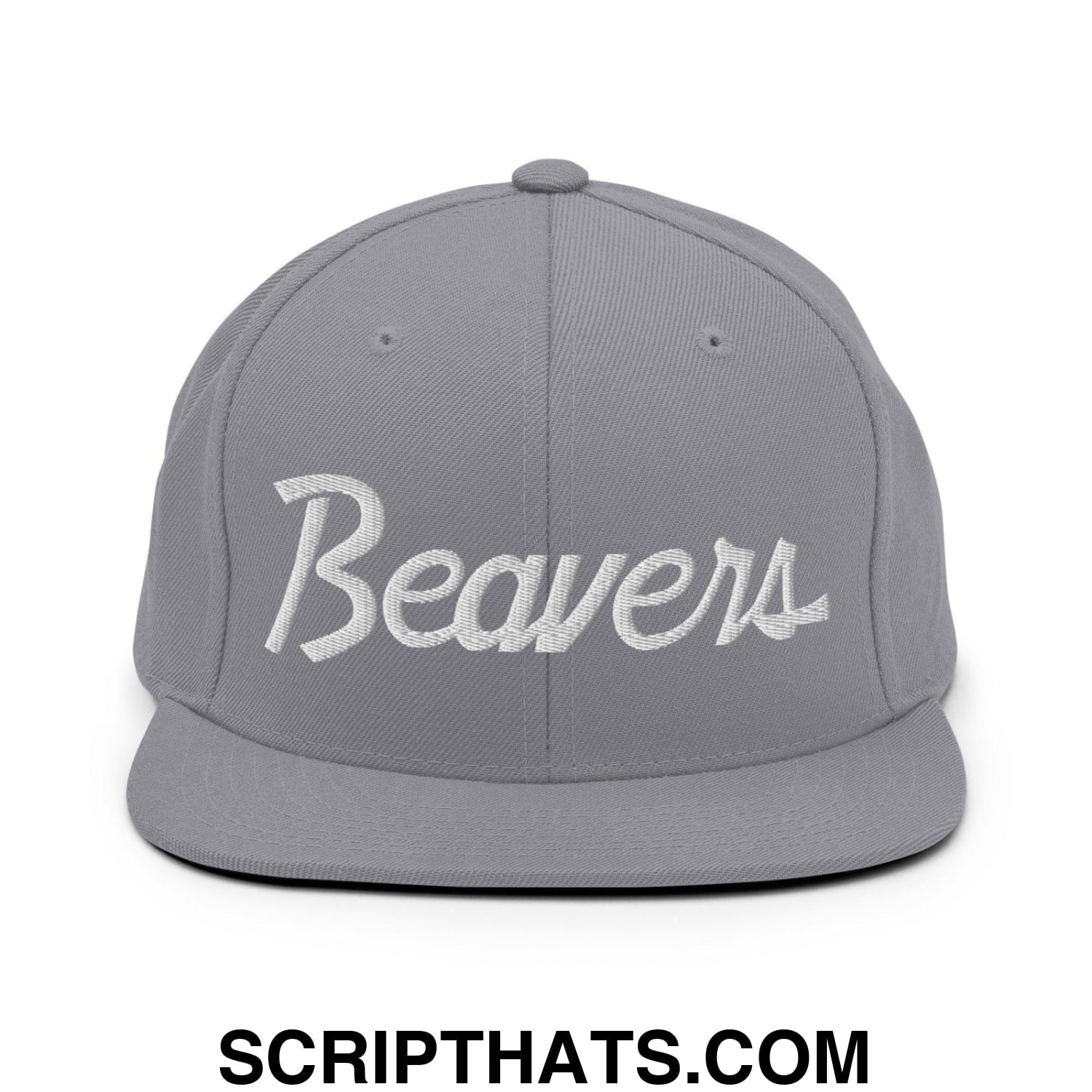 Beavers School Mascot Script Snapback Hat Silver