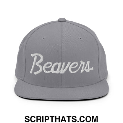 Beavers School Mascot Script Snapback Hat Silver