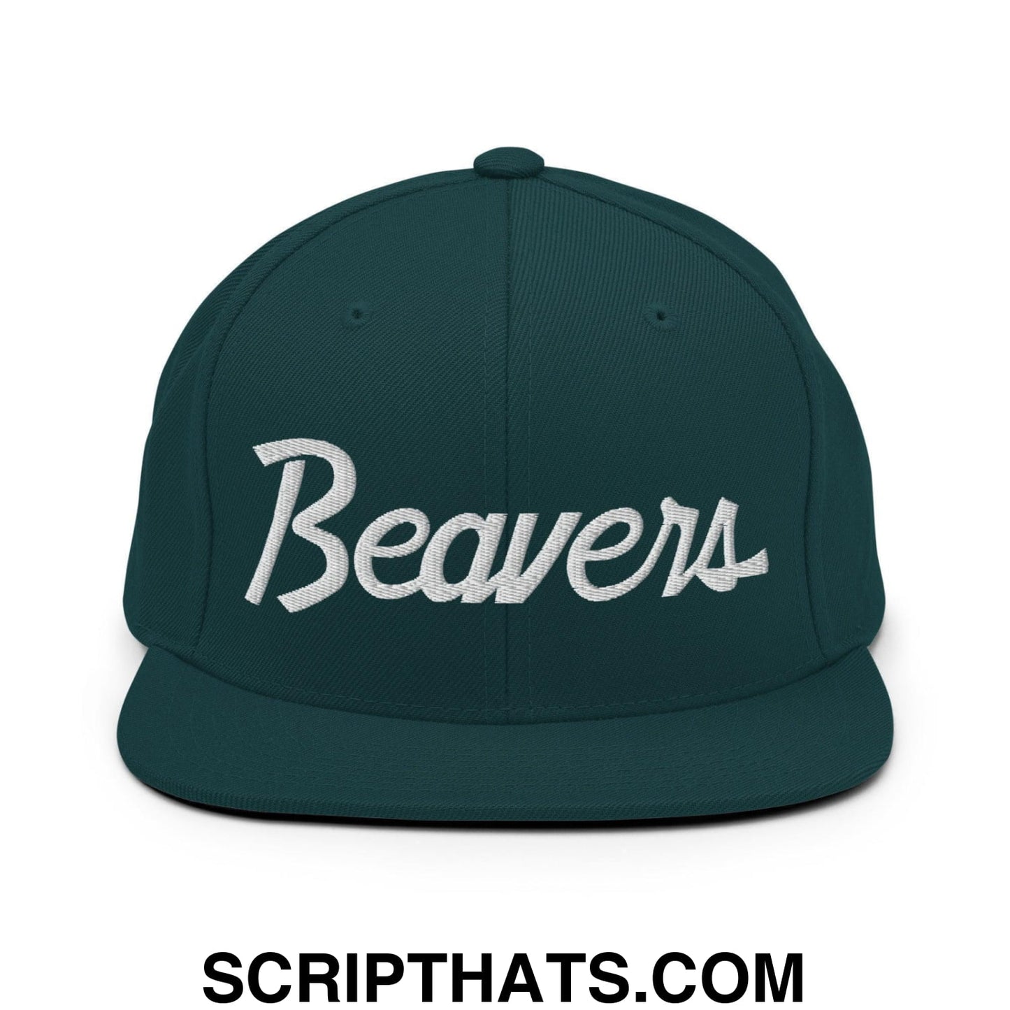 Beavers School Mascot Script Snapback Hat Spruce