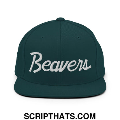 Beavers School Mascot Script Snapback Hat Spruce