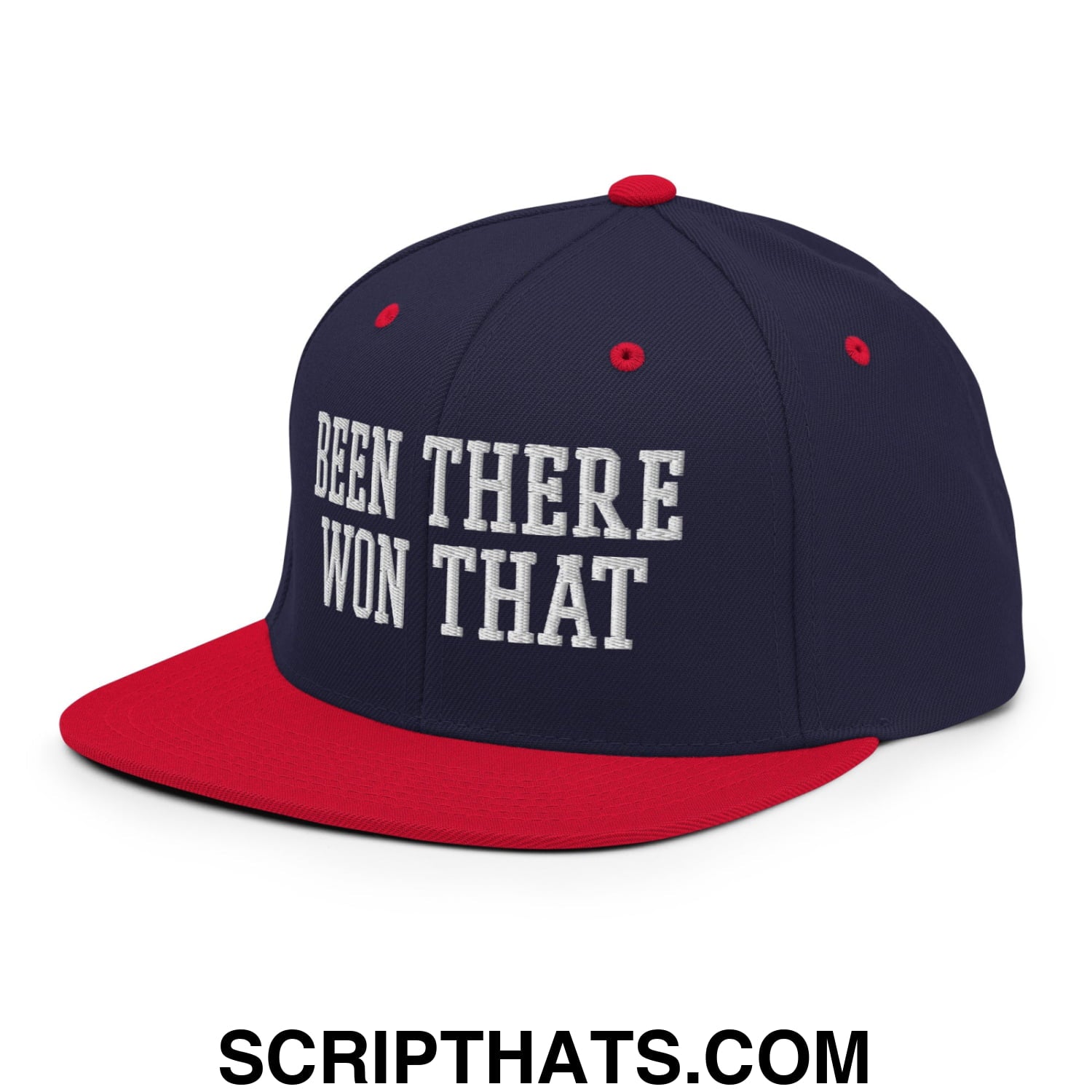 Been There Won That Embroidered Flat Bill Brim Snapback Hat Navy Red