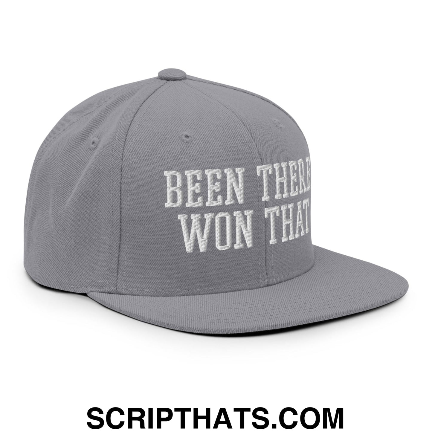 Been There Won That Embroidered Flat Bill Brim Snapback Hat Silver