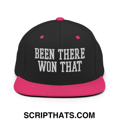 Been There Won That Embroidered Flat Bill Brim Snapback Hat Black Neon Pink