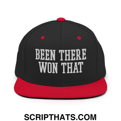 Been There Won That Embroidered Flat Bill Brim Snapback Hat Black Red