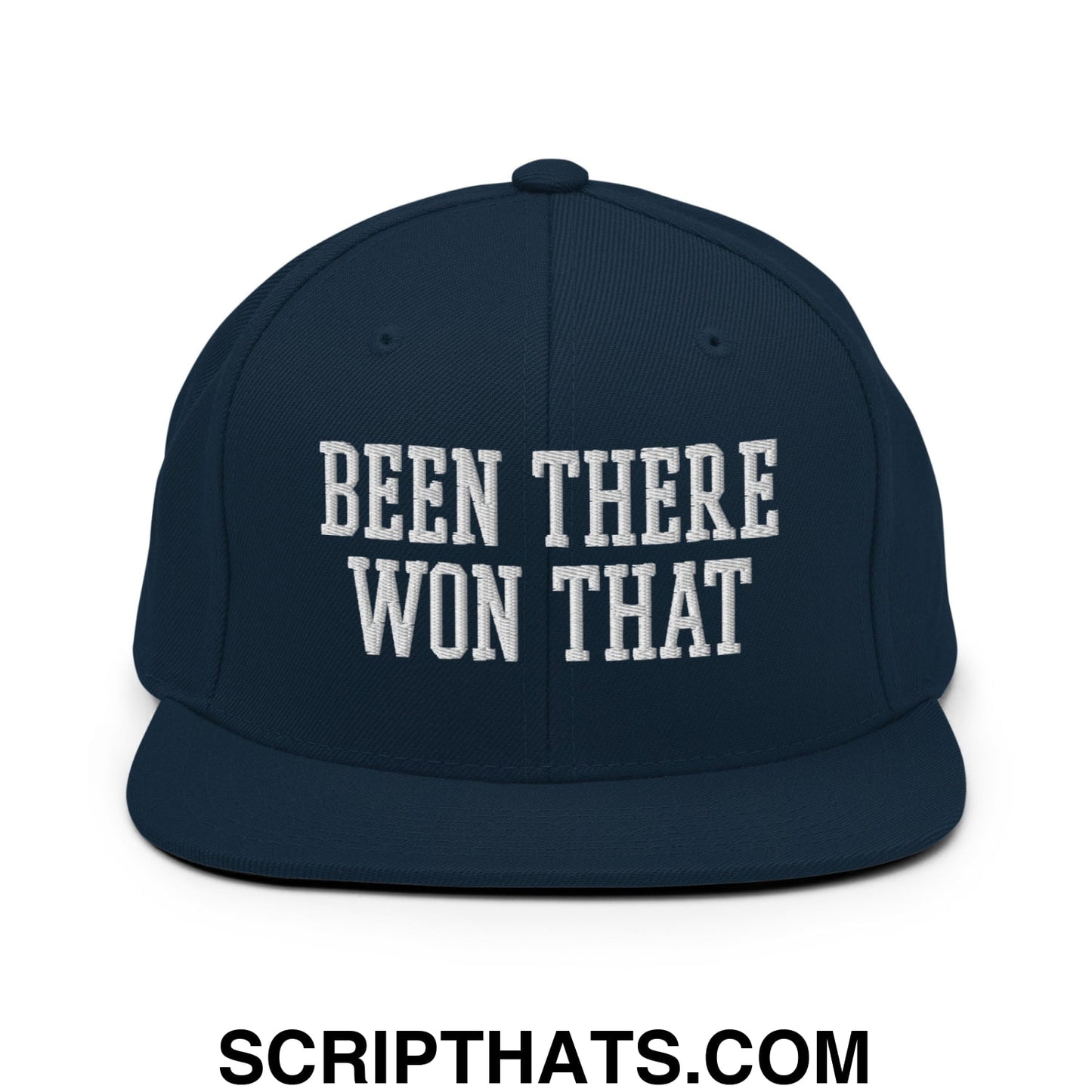 Been There Won That Embroidered Flat Bill Brim Snapback Hat Dark Navy
