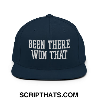 Been There Won That Embroidered Flat Bill Brim Snapback Hat Dark Navy