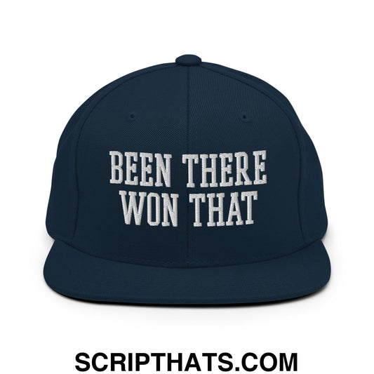 Been There Won That Embroidered Flat Bill Brim Snapback Hat Dark Navy