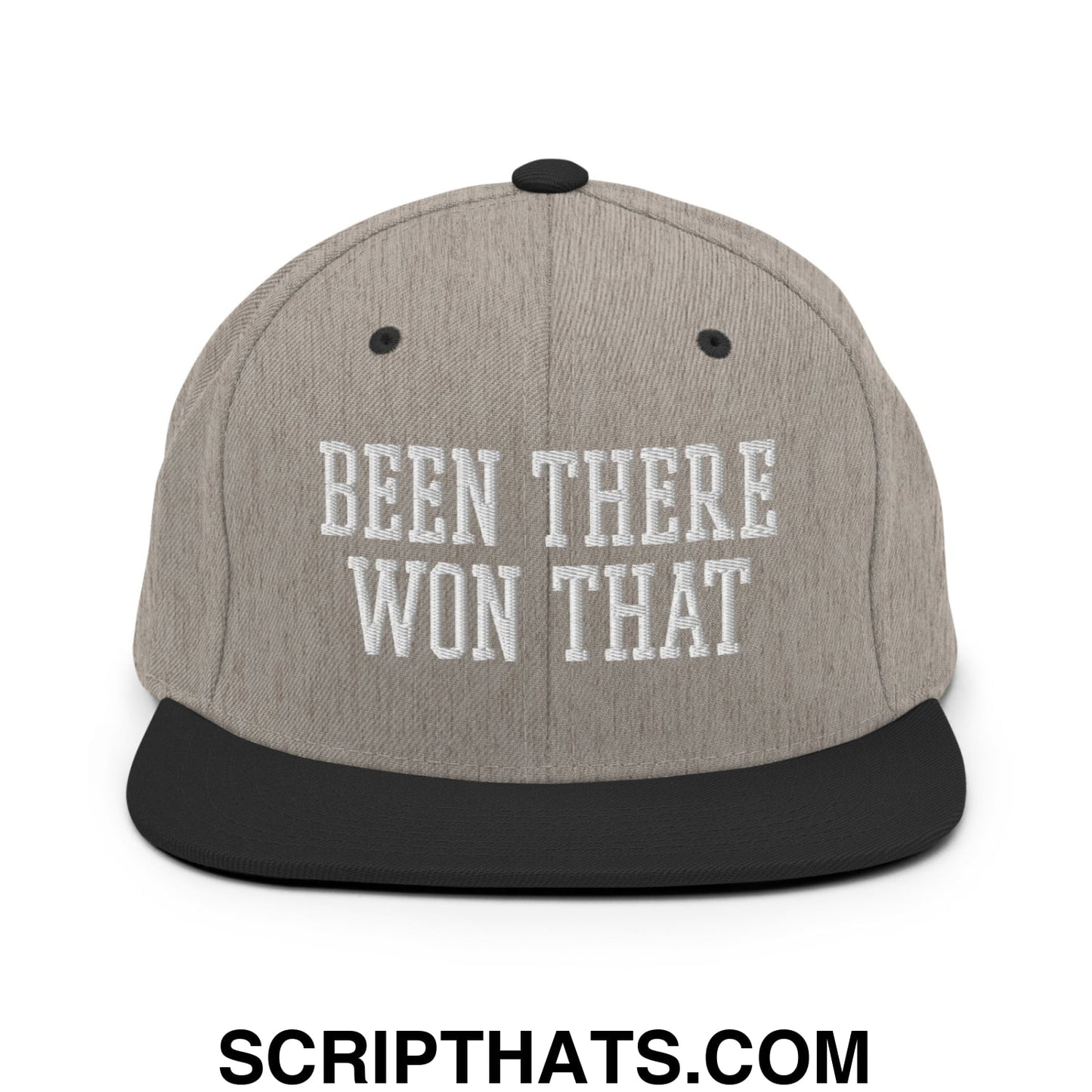 Been There Won That Embroidered Flat Bill Brim Snapback Hat Heather Black